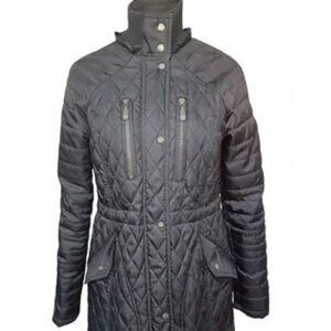 Vince Camuto Black Quilted Jacket with Removable Hood, Size M
